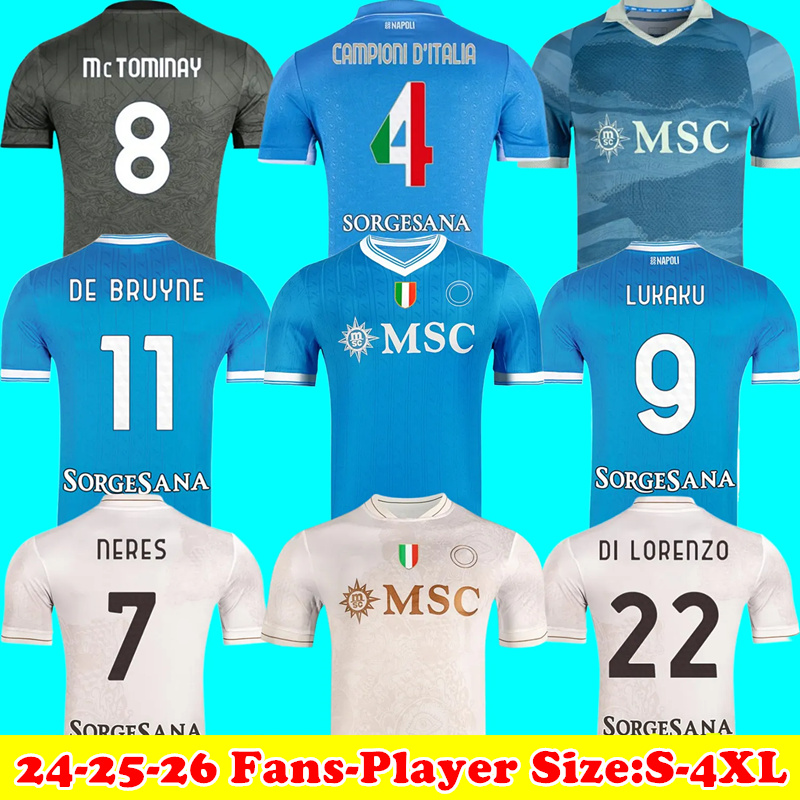 25 26 DE BRUYNE NAPOLI Jersey McTominay soccer jerseys Maglia Naples Camiseta de futbol Neres Kids Men Fans Player Football Kit LUKAKU Maradona Maillot de foot 3XL 4XL