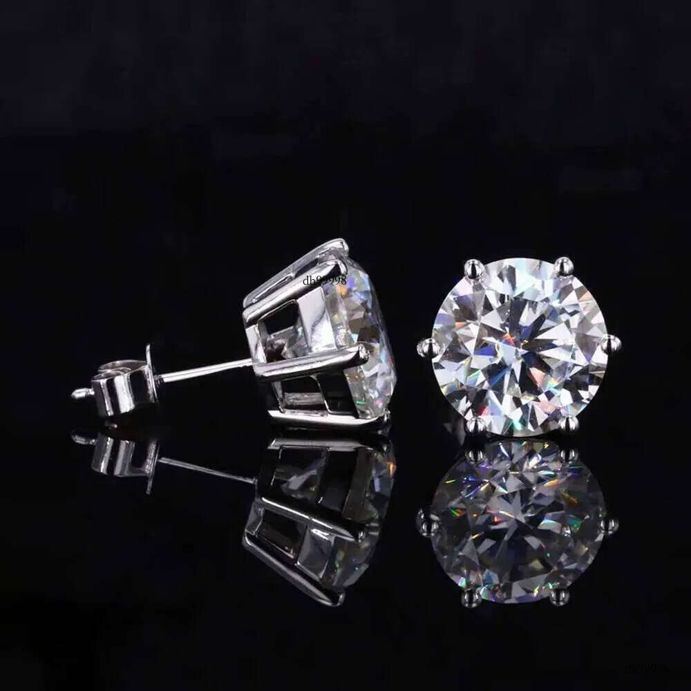 0.5-3ct Round Brilliant Cut Moissanite Solitaire Dia Stud Earrings 6-Prong Set Sier Plated Gold Ear Studs with GRA