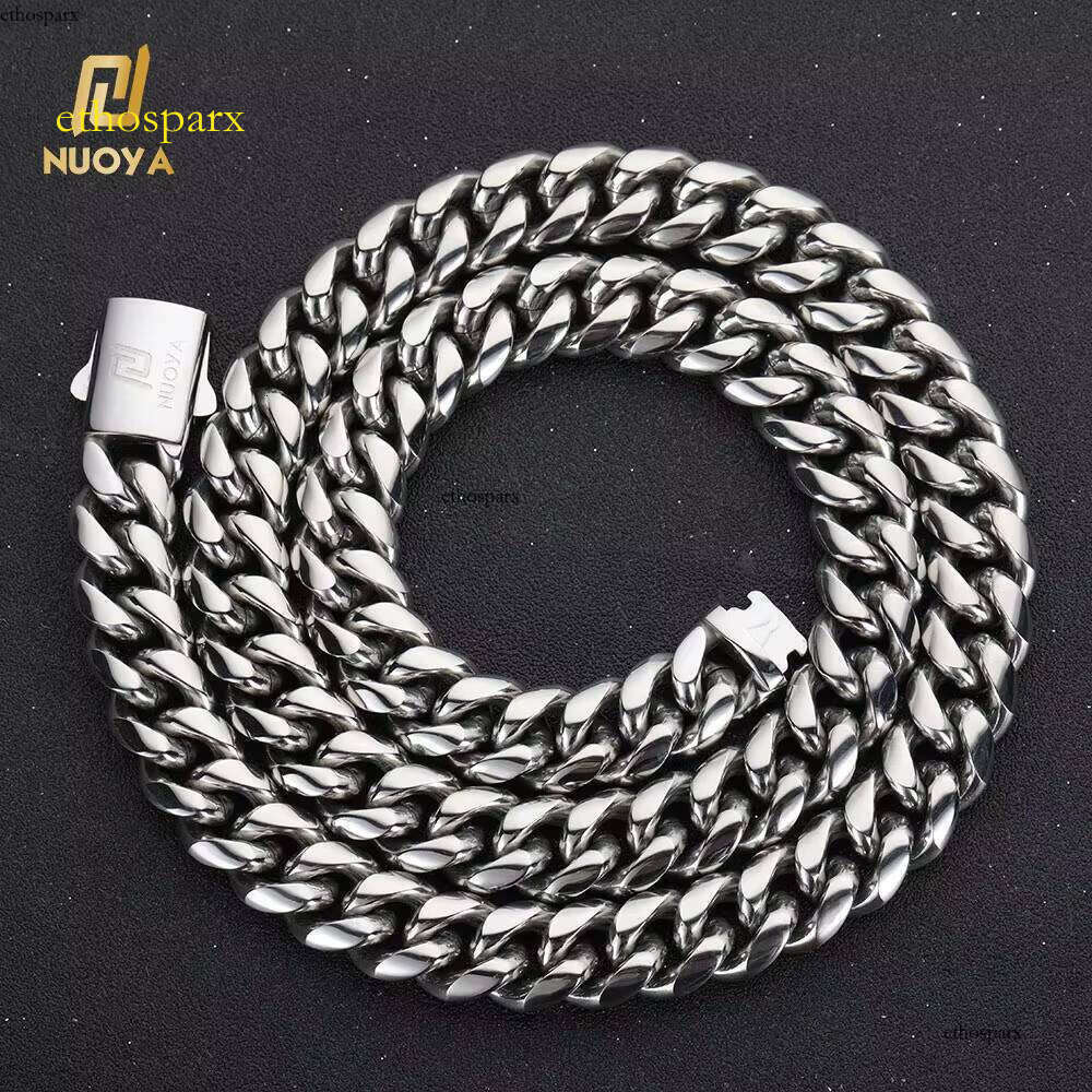 Nuoya Hip Hop Jewelry 12mm Stainless Steel Miami Link High Polish Sier Cuban Chain Custom Necklace Gift