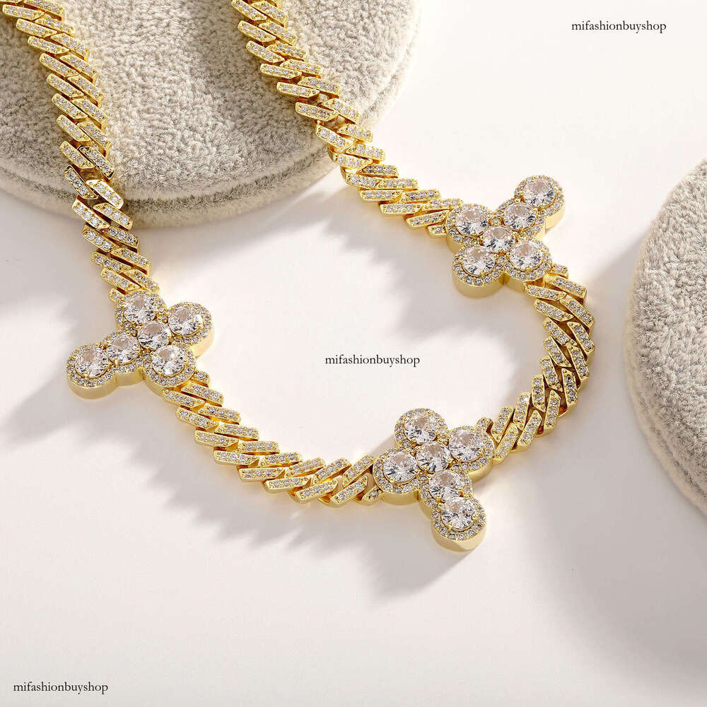 Hip Hop Micro Pave Cross Cuban Link Necklace Unisex Clavicle Chain Trendy Jewelry