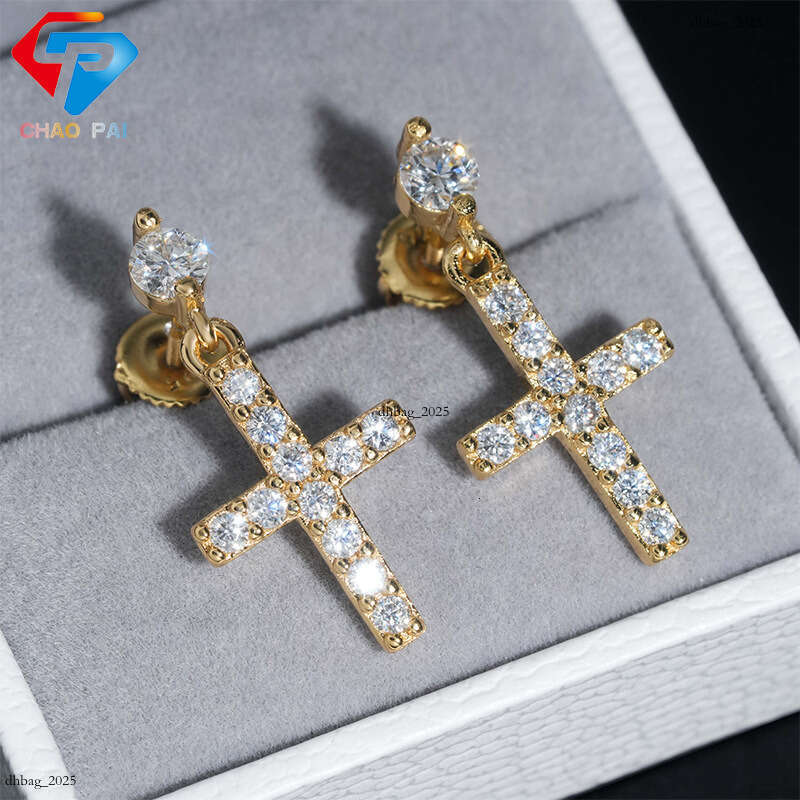 Hip Hop Sier Moissanite Hiphop Trendy Full Dia Electroplated Earrings New Ear Jewelry