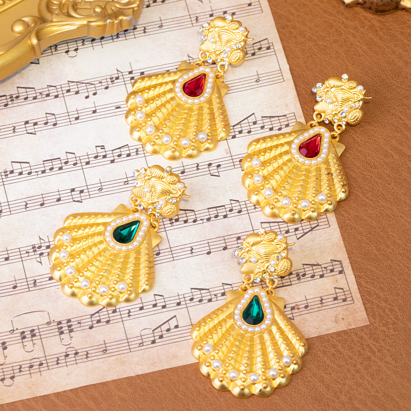 S925 Sterling Silver Rhinestone Pearl Shell Earrings Vintage Royal Mid Century Fashion Jewelry for Women