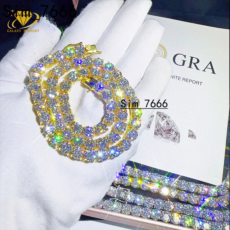 Wholesale 14k 18k Yellow Gold Plated Vvs Moissanite Diamond Tennis Chain Necklace 3mm 4mm 5mm Silver Fine Jewelry Bracelet Men