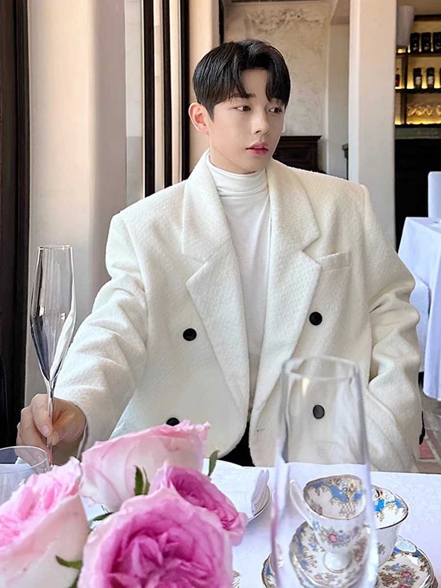 Autumn and Winter Long Warm Woolen Blend Coat Men Double Breasted Korean Style Wool Blends Overcoat Clothing 2025 Q107 XJ250809