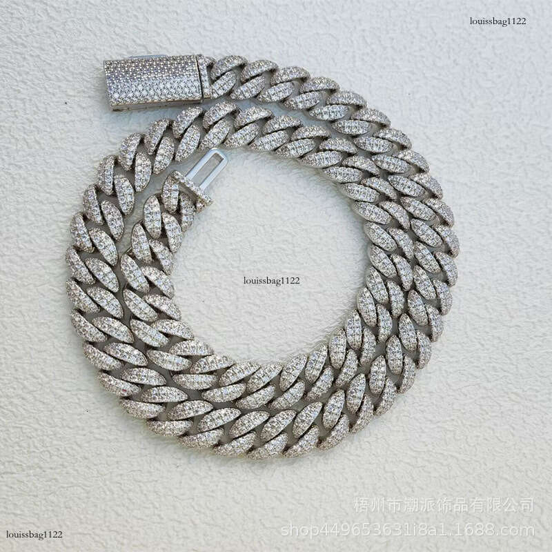 12mm Full Dia Cuban Necklace for Men Fashionable Versatile Moissanite chain Inlaid Hot Selling Factory 111