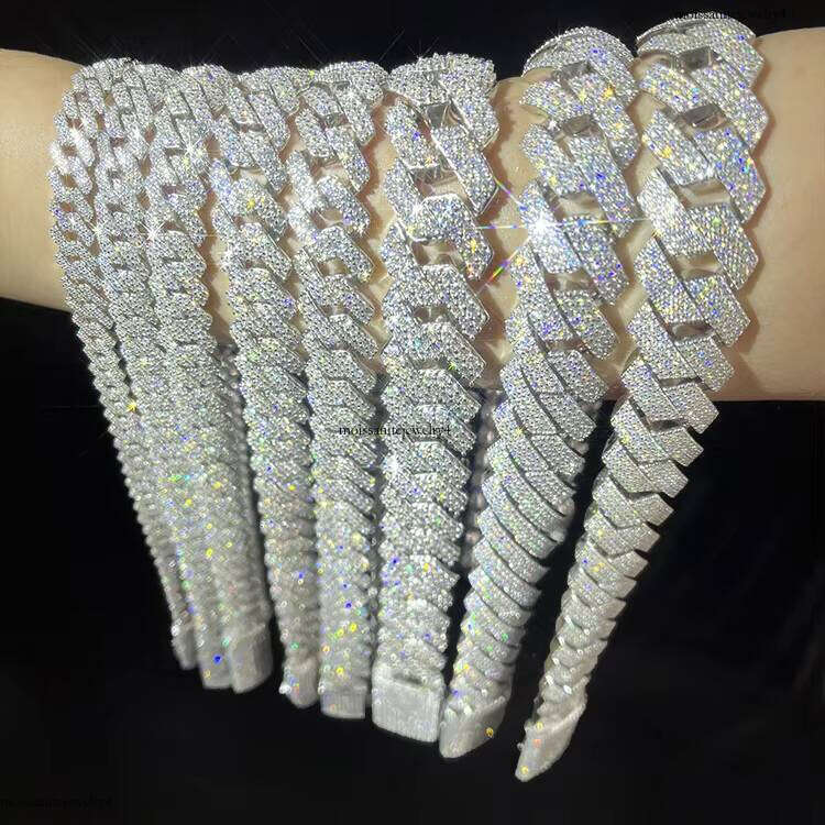 Fine Jewelry in Stock 8mm 10mm 12mm Sterling Sier VVS Moissanite Dia Iced Out Miami Cuban Link Chain Necklace for Men