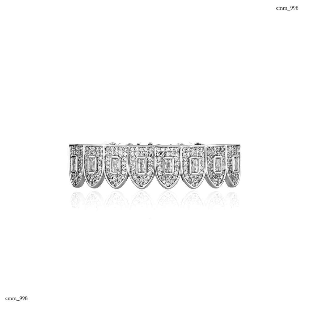 High-Quality Full Hip-Hop Set Real Plated Large Square Zircon Personality Gold Teeth Rap Accessories