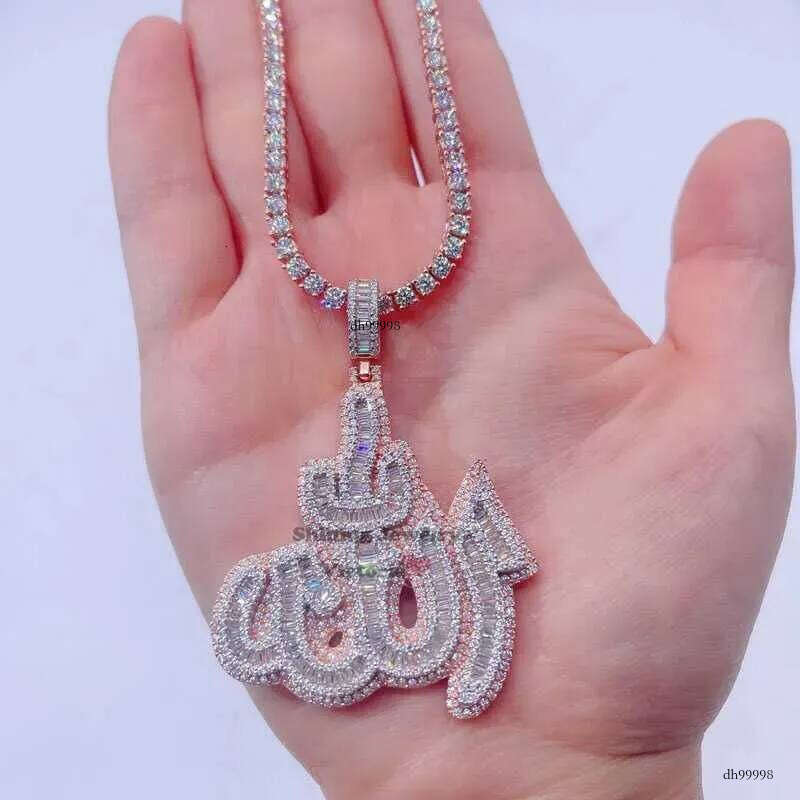 Necklaces 14k Rose Gold Pendant Plated Sterling Sier Hip Hop Men Vvs Moissanite Dia Iced Out Allah Pendan