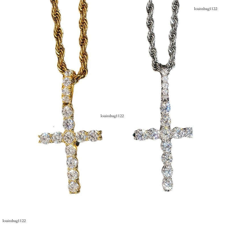 Ins Hip-Hop Personality Iced Out VVS Cross Full Inlaid D Color Moissanite Necklace Pendant