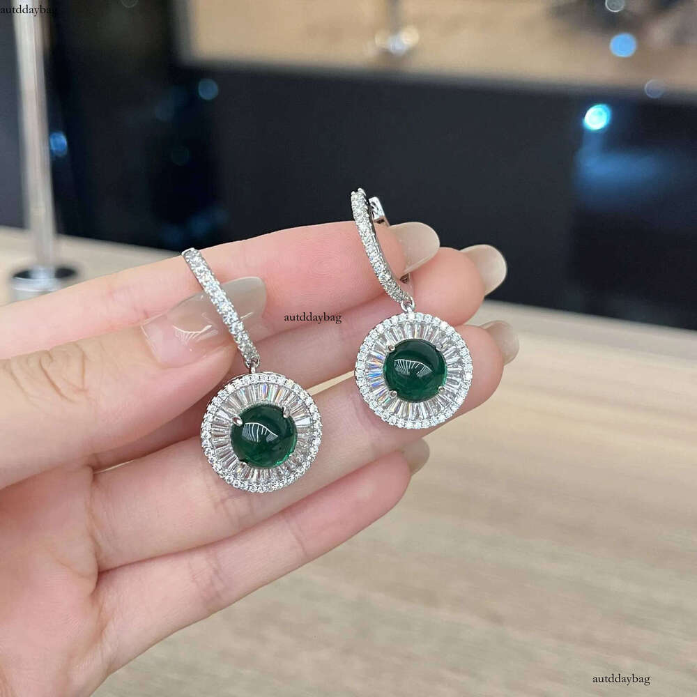 2025 Choucong Brand New Unique Dangle Earrings Jewelry Sterling Sier Circle Emerald Jade Pave 5A Zircon CZ Dia Party Women Wedding Drop Earring Gift
