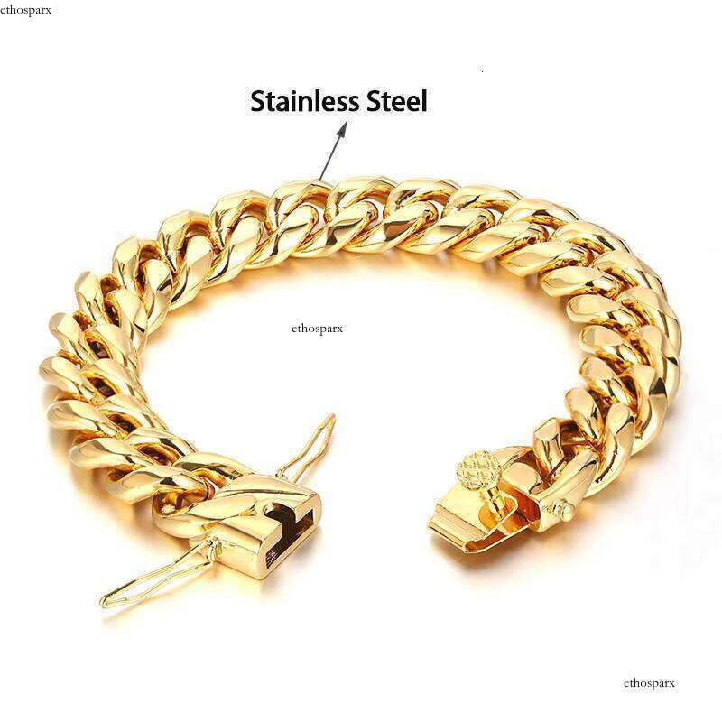Hip Hop Mens Stainless Steel Link Chain Gold Plated Cuban Bracelet