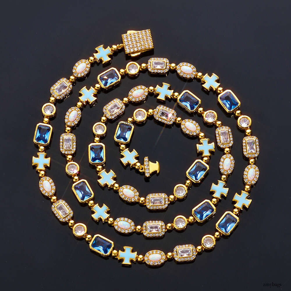 Hip Hop 6mm Cross Oil Drop Chain High-Quality Colorful Opal Men's Necklace