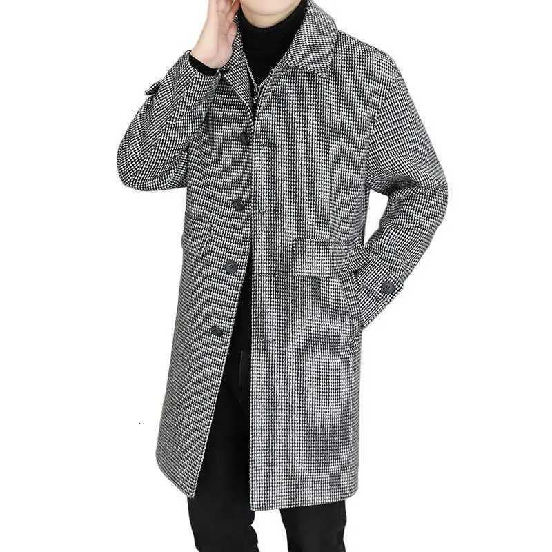 Classic 2025 Autumn Winter Mens Plaid Woolen Coats Business Casual Overcoat Thick Wool Jackets Outerwear Loose Warm Windbreaker XJ250809