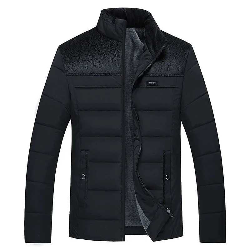 Mens Puffer Jacket Plush Thickened Parka Stand Collar Jacket Mens Winter Warm Thick Zipper Coat Padded Overcoat for Men W250809