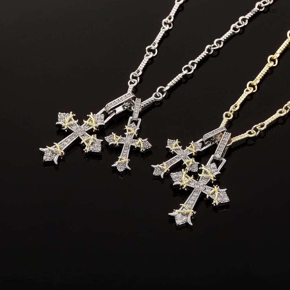 Hot Selling Full Dia Cross Pendant Necklace for Women and Men, Trendy Double Thorn Detachable Couple Pendant, Light