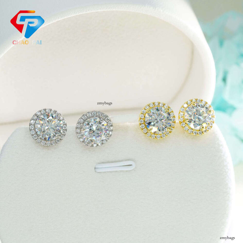 INS New Iced Out VVS Inlaid 8.0mm Moissanite Round Simple Stud Earrings