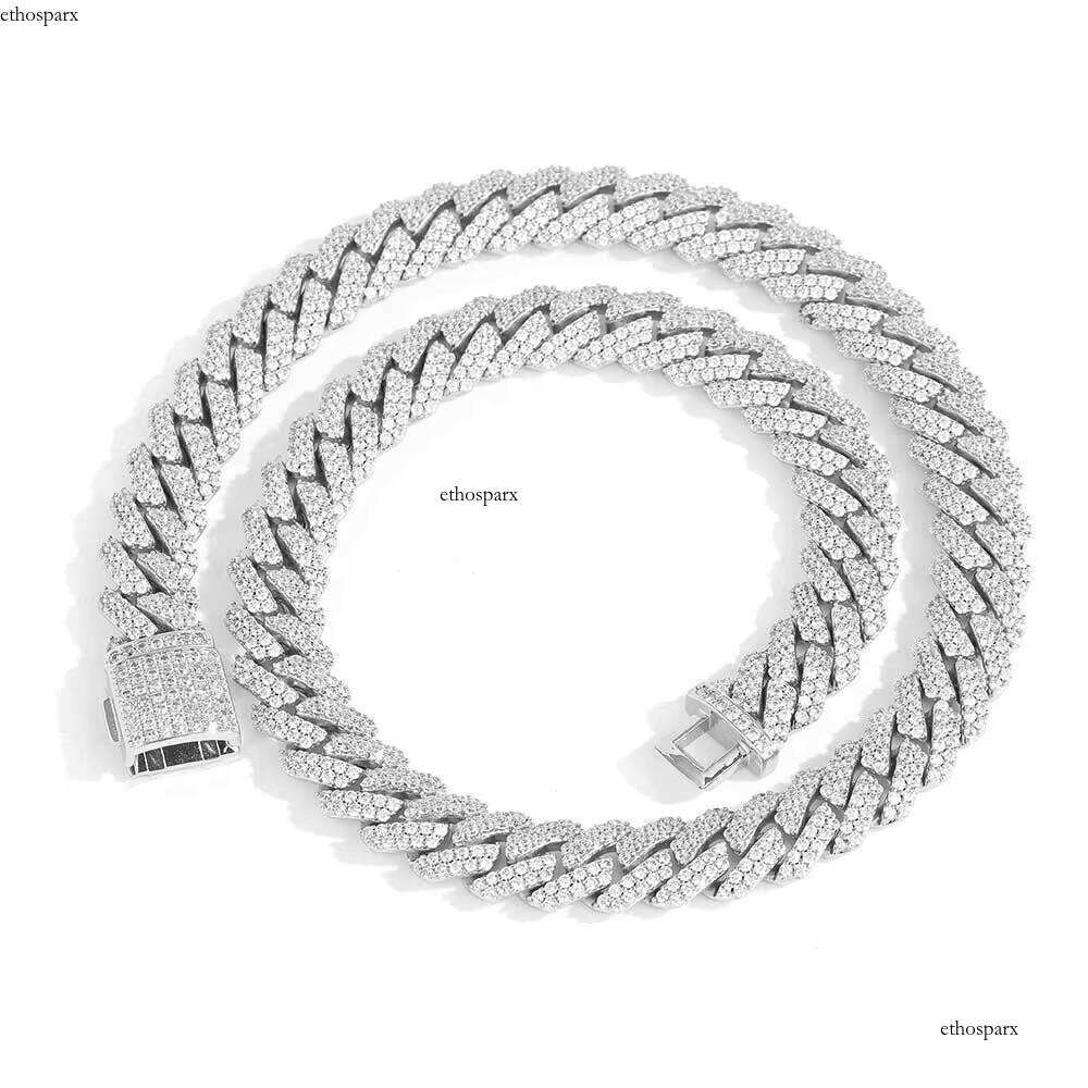 NUOYA Hiphop Hight Quality VVS Moissanite Prong Link Necklace 12mm Sier Cuban Chain Men Jewelry