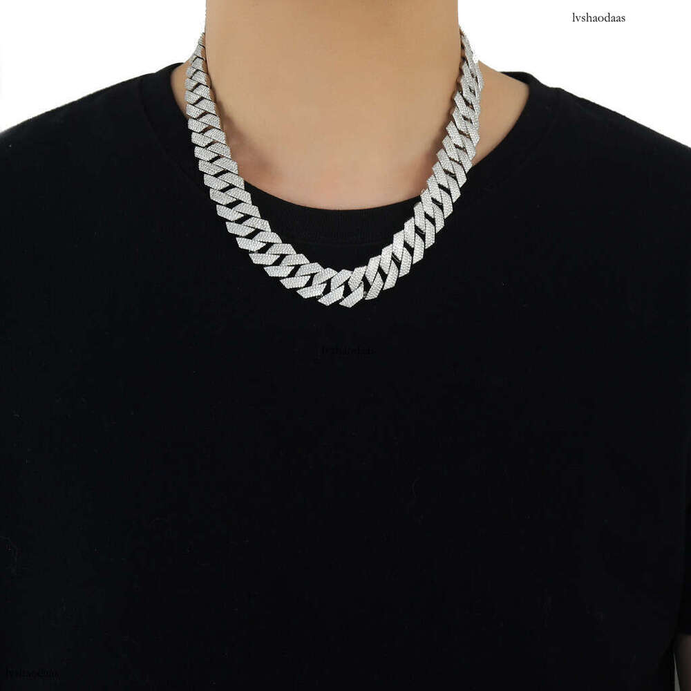 Meisa New 18MM Four-Row Moissanite chain Dia Cuban Personality Trend Necklace Men's Micro-Inlaid Hip-Hop Chain