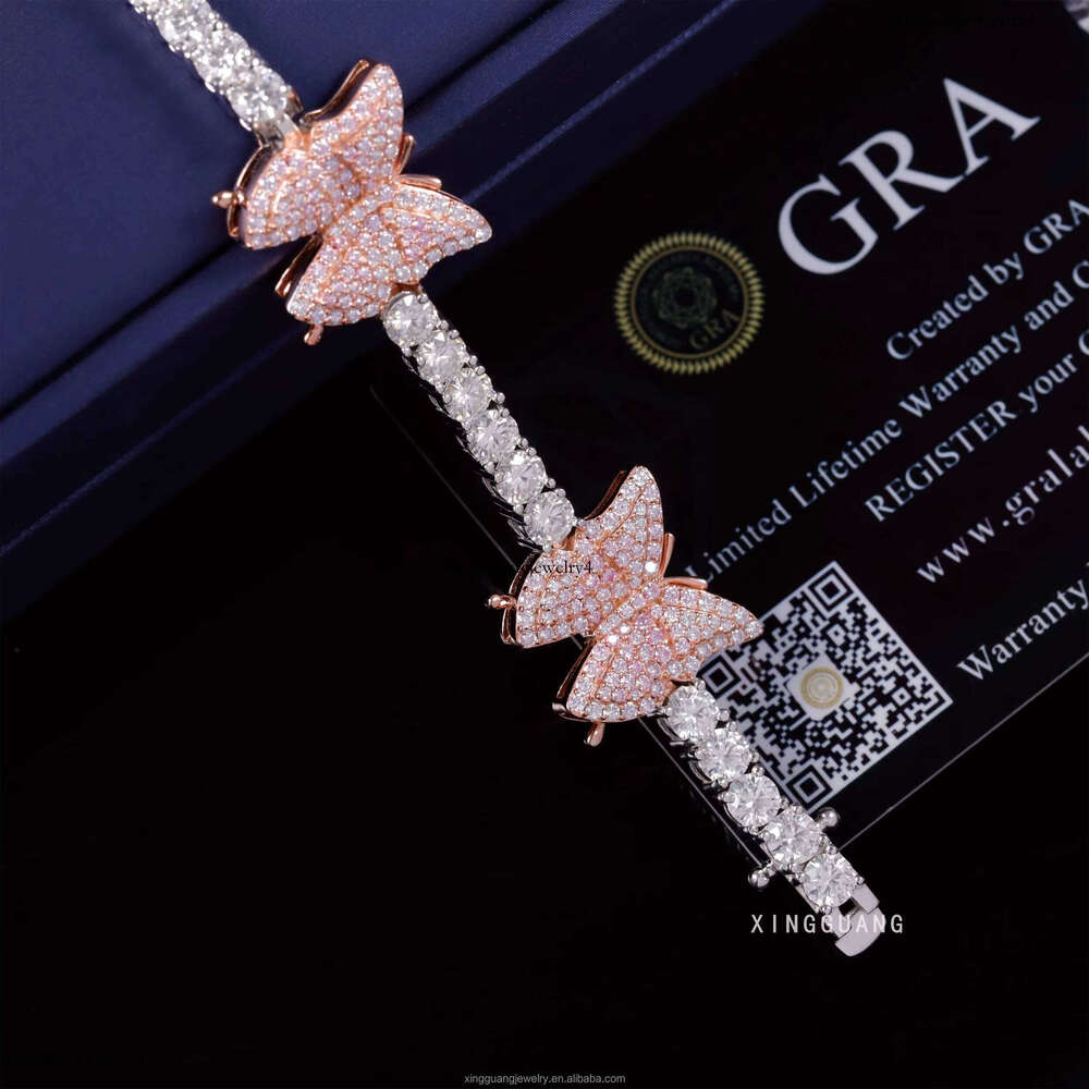 Hip Hop Jewelry Butterfly Bracelet Gold Plated S Sier Chain Iced Out VVS Moissanite Dia Tennis Bracelets