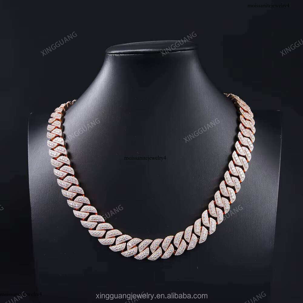 Hot Sale Hip Hop 15mm VVS Dia Cuban Link Chain GRA Moissanite Sterling Sier Gold Plate Fine Jewelry Bracelets