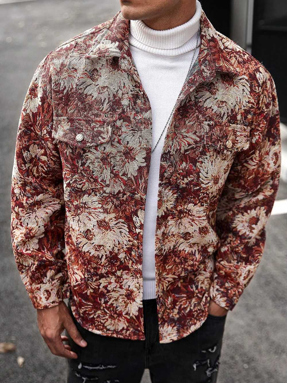 Practical Fashion Casual Floral Print Mens Jacket Loose and Comfortable Fabrics Show The Charm of Daily Travel Mens Jacket W250809