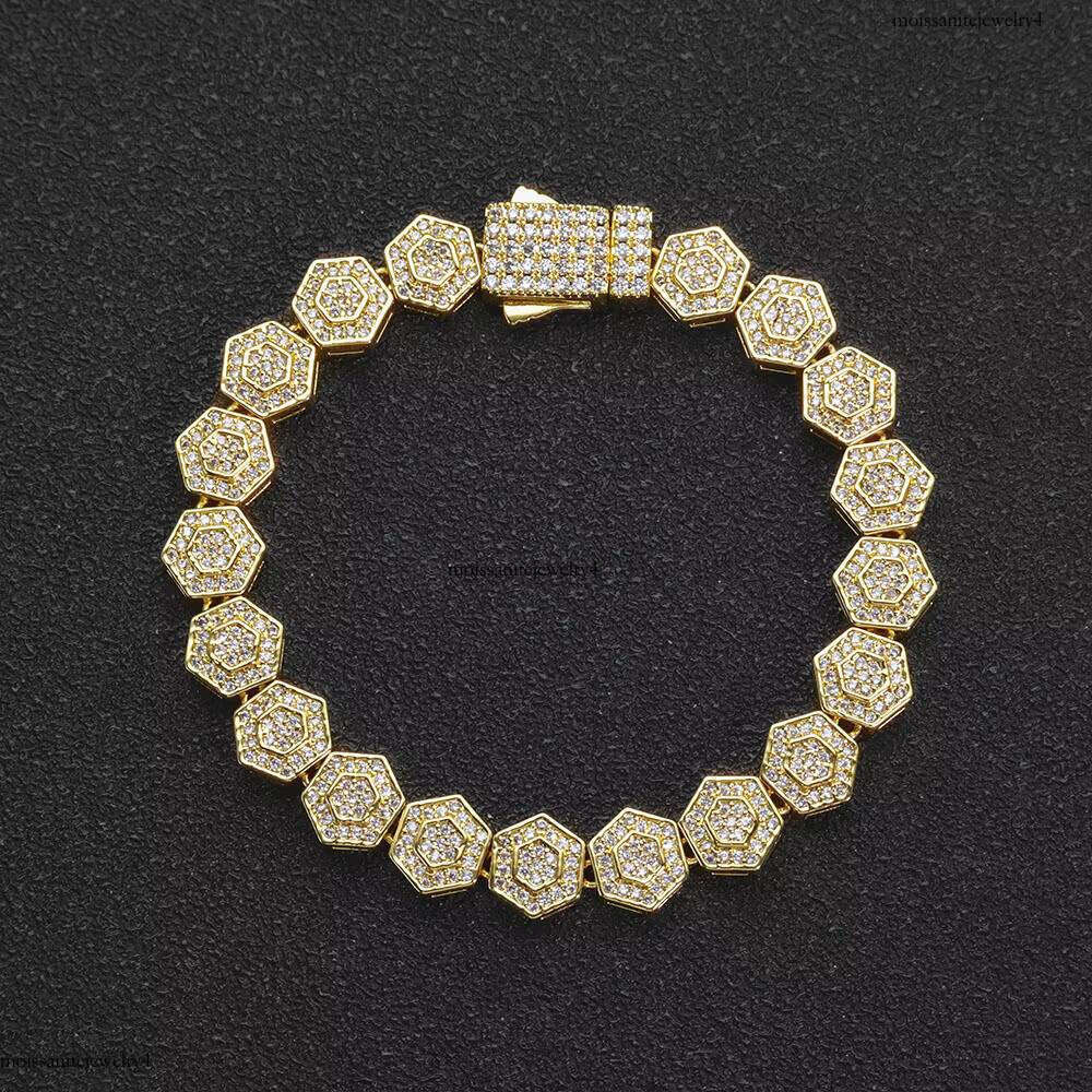 NUOYA Geometric Charm Fashion Jewelry Iced Out Bling Zircon 8.5MM Hexagonal Shape Link Chain Bracelet Gift for Women