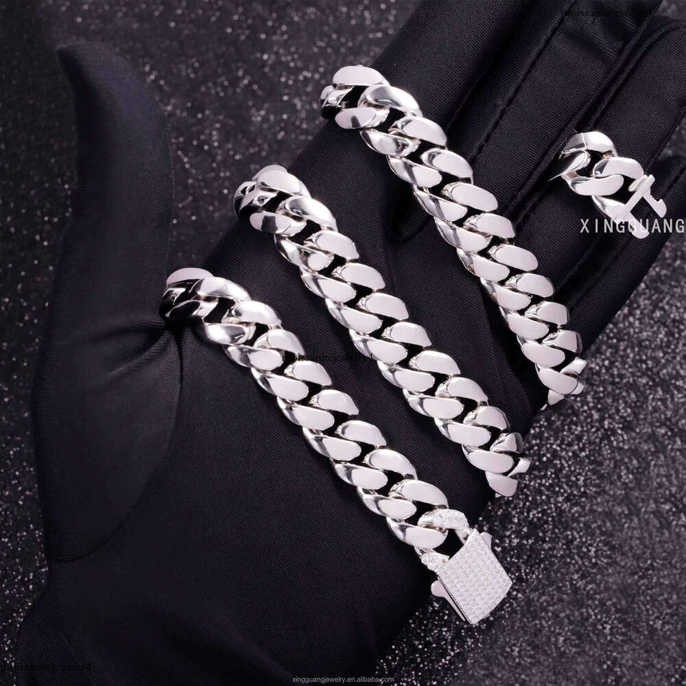 Custom Polished 8/10/12mm Solid Sier Plain Link Spring Clasp VVS Moissanite Lock Cuban Chain Necklace Men Jewelry