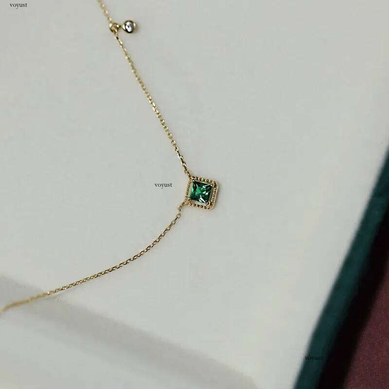 Sterling Sier Square Green Zircon Clavicle Charm Pendant Necklace for Women Wedding 14k Gold Plated Jewelry Gift