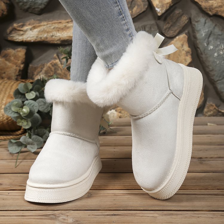 Designer shoes free shipping new Outdoor trainer winter plush platform Bowtie snow boots for women's keep warm classic short boots black white br