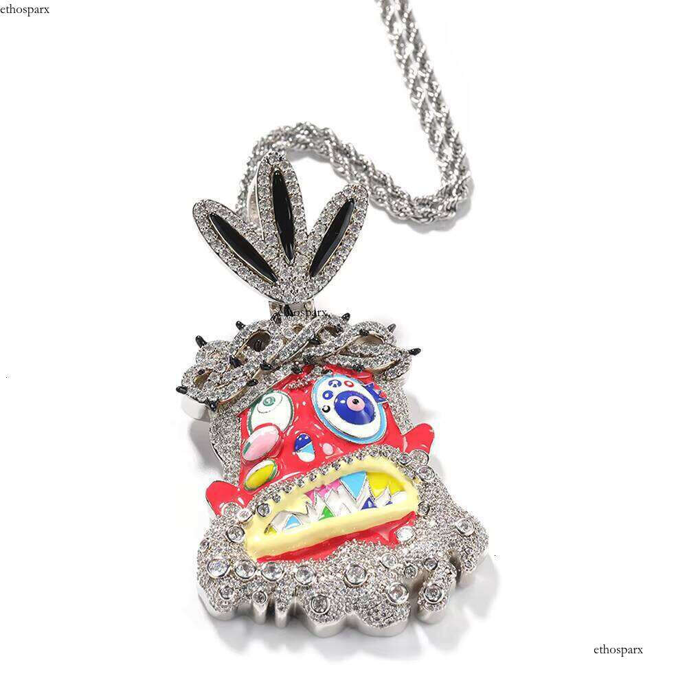 High Quality Micro Setting Dia White Gold Custom Colorful Enamel Dripping Oil Cartoon Pendant Hip Hop Rapper Jewelry