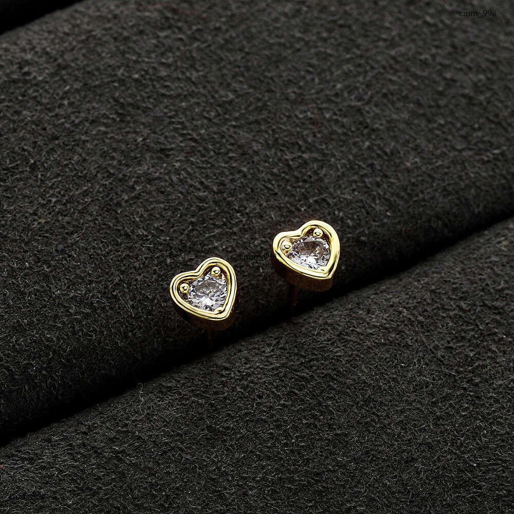 Zircon for Women Sweet Fashion Korean Style Peach Heart Small Earrings Heart-Shaped Dia-Studded Ear Jewelry