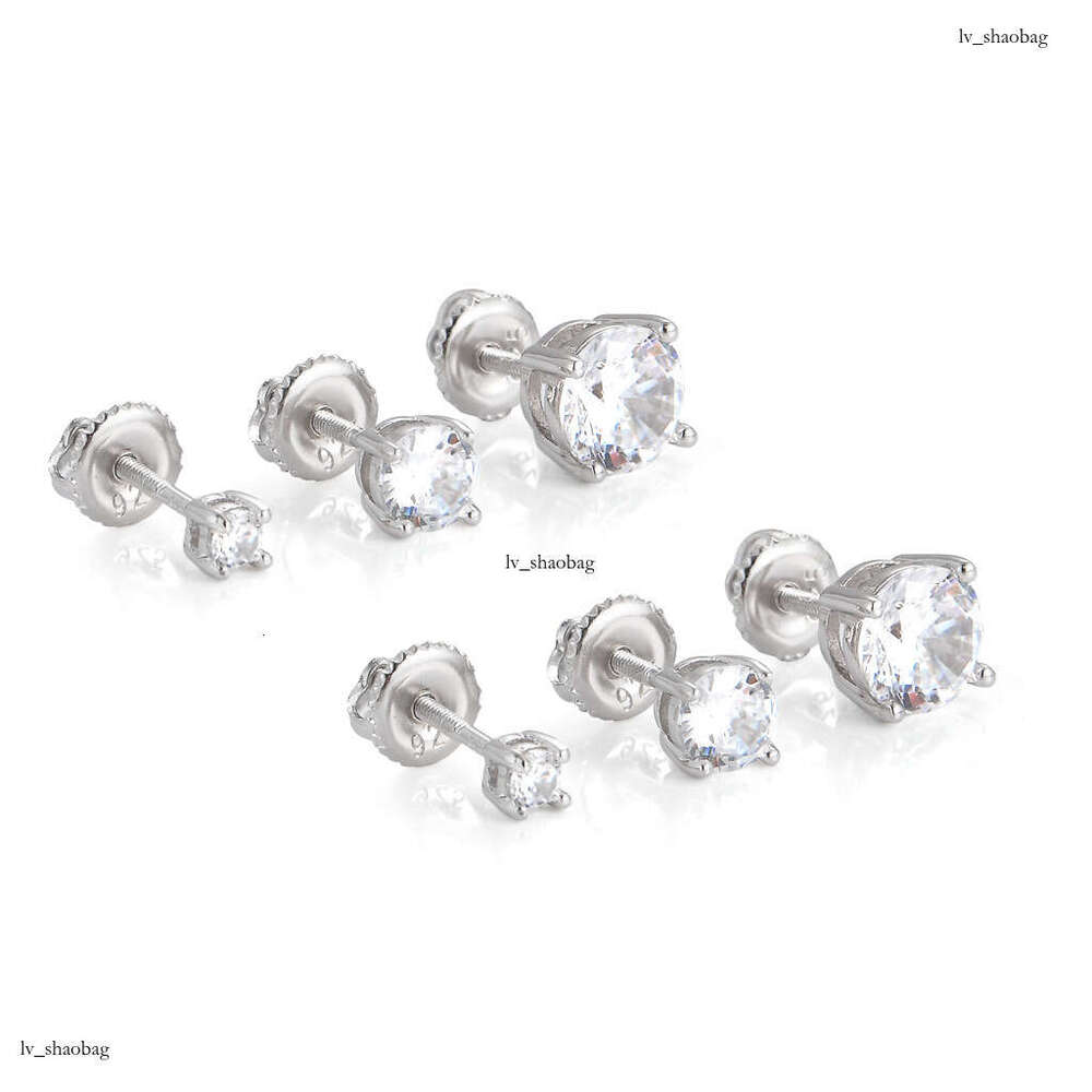 S Full Pure Sier Zircon Simple Style Hip Hop Earrings 3mm 5mm 7mm Unisex Ear Jewelry