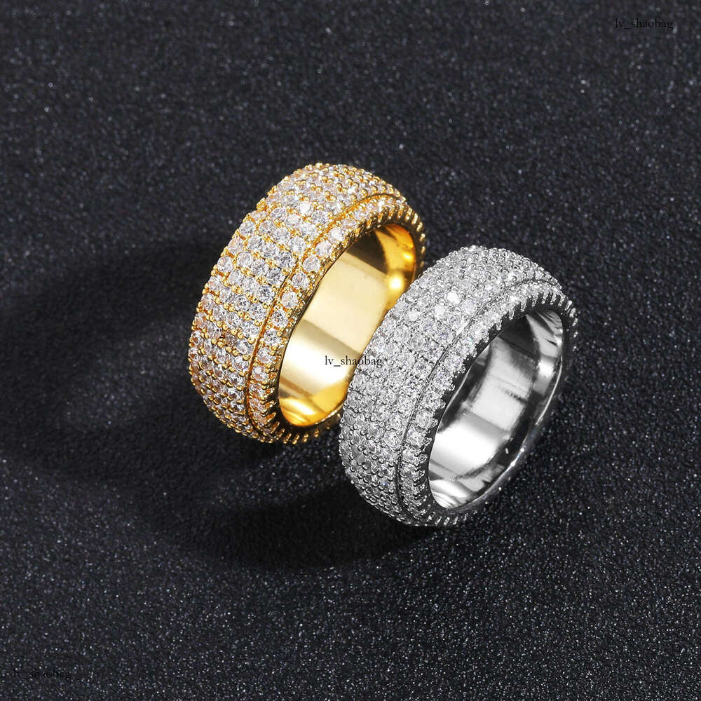 Five Rows Full Diamond Personality Men's Ring Trendy Simple Unisex Hip Hop Accessories