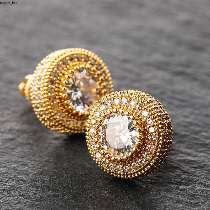 INS Round Full Zircon Hip-Hop Sier Needle Personality Unisex Trendy Earrings Jewelry