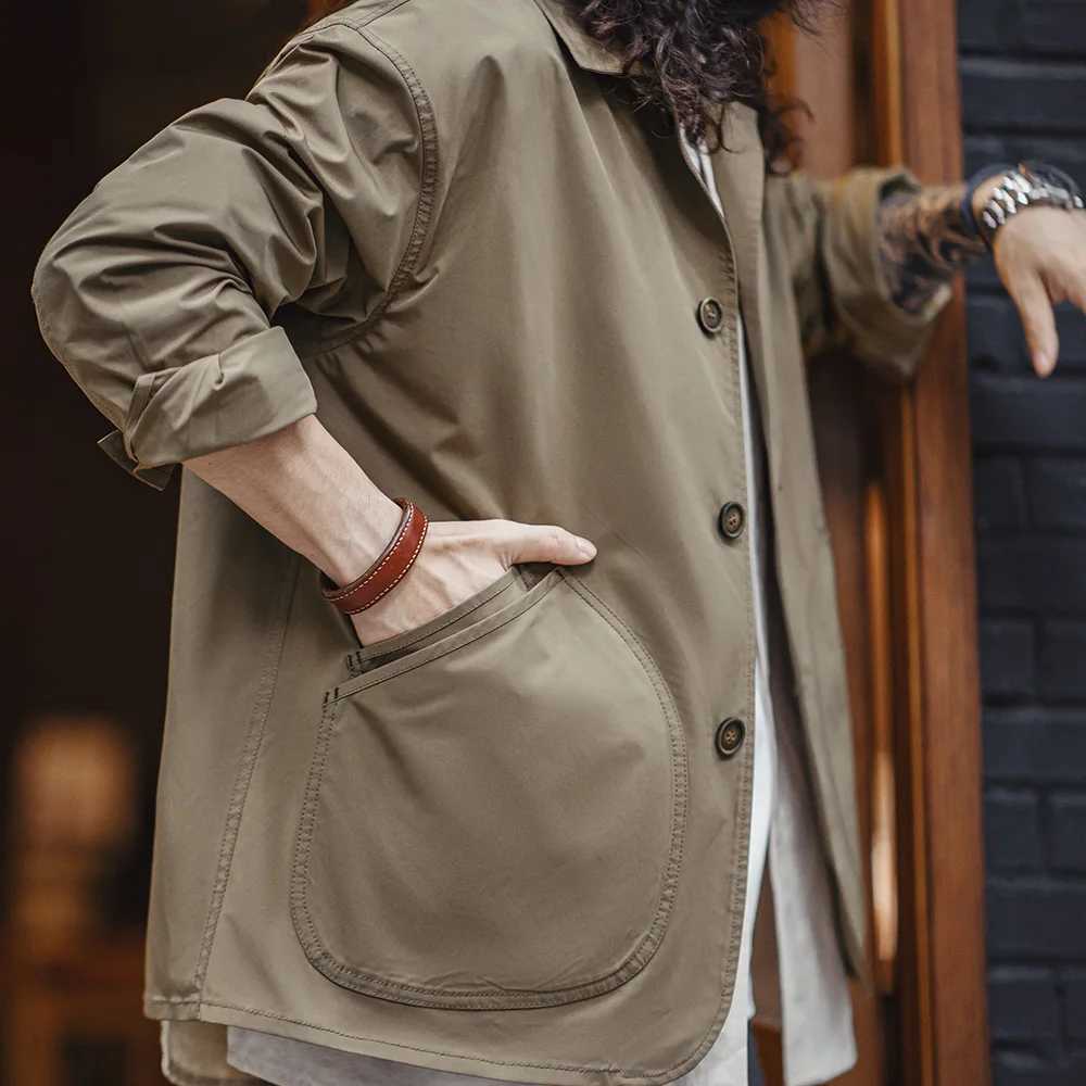 Maden French Vintage Work Jacket Mens Coffee Notch Lapel Casual Single Breasted Coat Slant Pockets Outerwear for Spring and Fall W250809