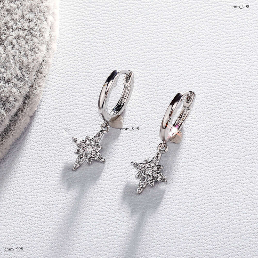 Fashion Hexagram Exquisite Sterling Silver Inlaid Zircon for Women Simple Versatile Drop Earrings Gold Australian Jewelry Ear Accessories