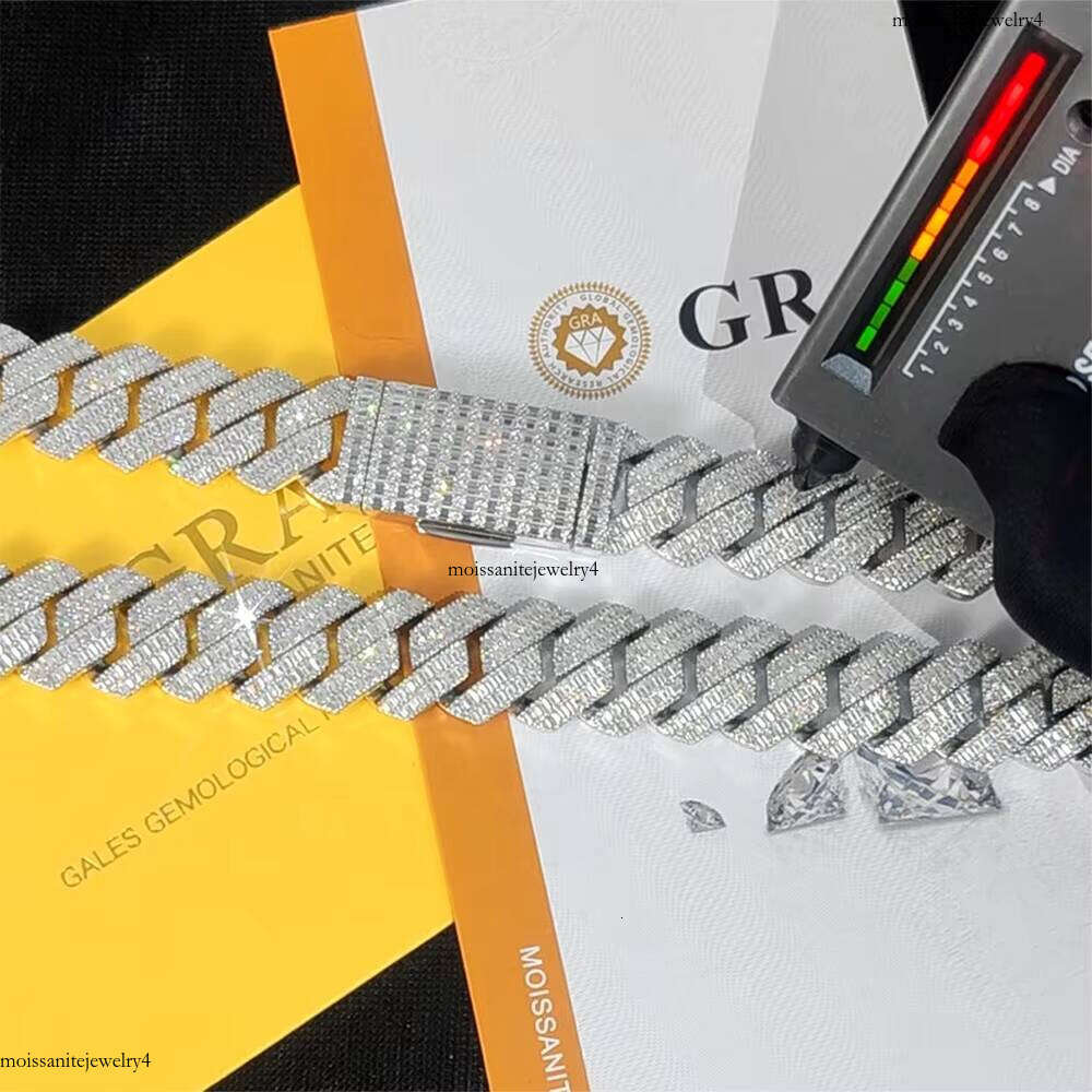 20mm Hip Hop Jewelry Sier Link Chain Bracelet Iced Out Moissanite Passes Dia Test Custom Charm Cuban Bracelets