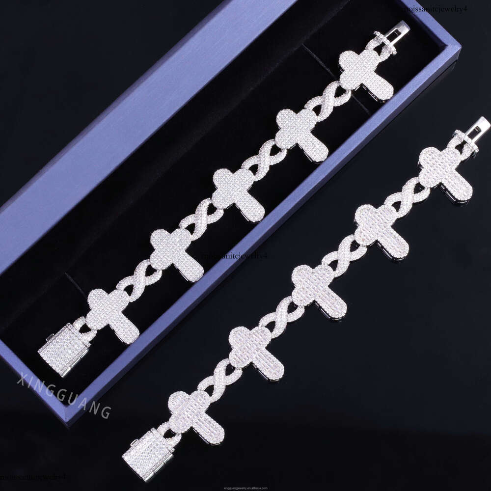 Wholesale Customization Dia Miami Cuban Hip Hop Fine Jewelry Bracelet VVS Moissanite S Sier Cross Chain Men