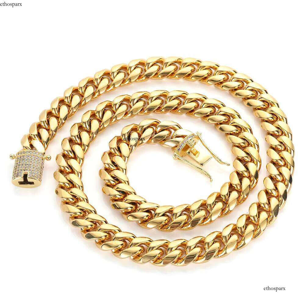 Hip Hop 8MM Mens Miami Stainless Steel Chain Iced Out Gold Plated Cuban Necklace