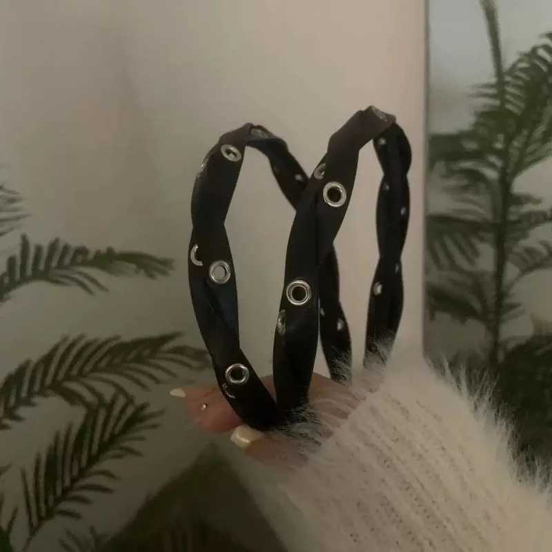 Black Pu Leather Cross Braided Band High-End Hair Accessories For Women Y250809