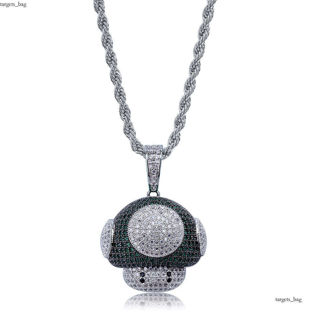 Mushroom Head Cute Cartoon Pendant Inlaid with Colorful Full Moissanite chain Couple Necklace for Men and Women Accessories