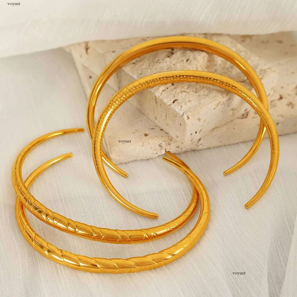 10 Styles Tarnish Free Gold Plated 316L Stainless Steel C Shape Cuff Bracelet Bangle for Women