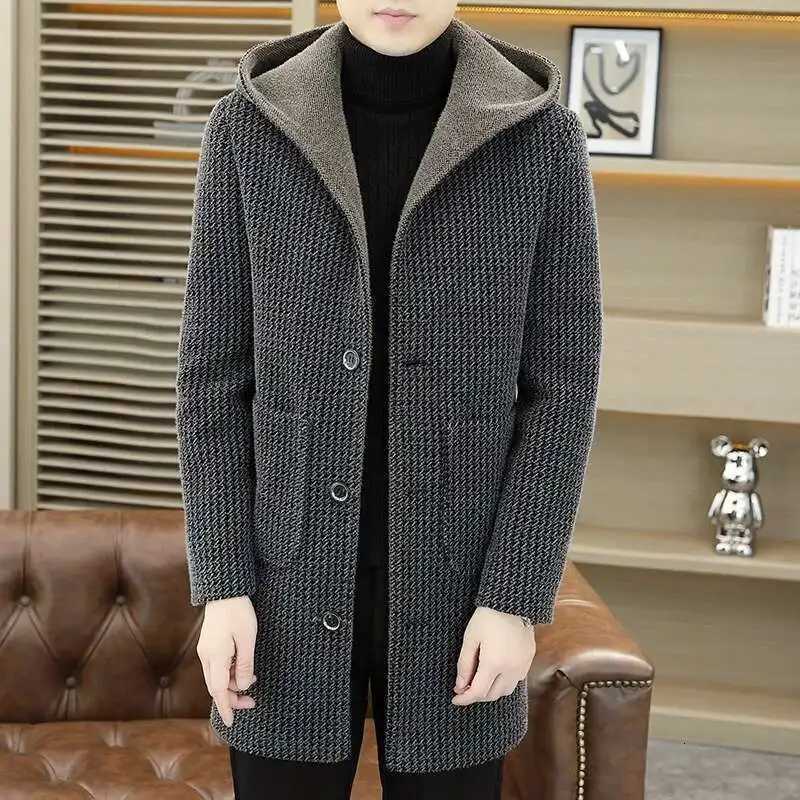 Winter Coat Men Mink Fur Coat Hooded Korean Version Medium Long With Thick Fur Long Coat Men Striped Thick Warm Jacket XJ250809