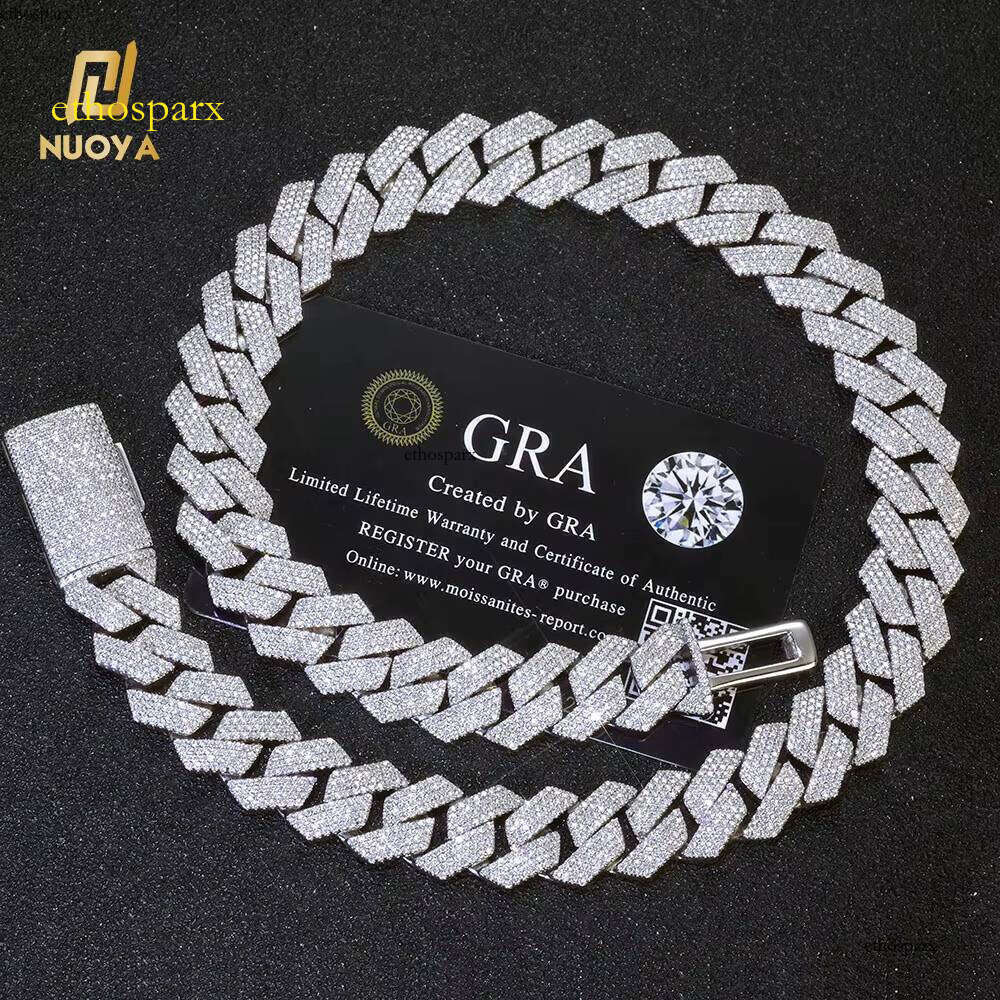 NUOYA 15mm Iced Out Cuban Bracelet Men Hip Hop Jewelry Shiny VVS Moissanite Sier Chain Party Gifts