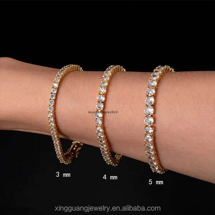2 to 4 mm Dia Link Sier Gold Plated Fine Jewelry Bracelet VVS Moissanite Tennis Chain