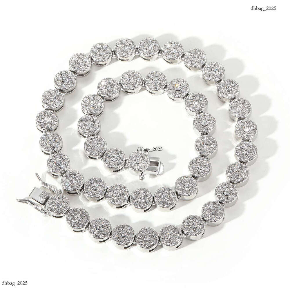 Alloy 10mm Flower Petal Round Cuban Chain Men's Cool Hip Hop Full Dia Necklace