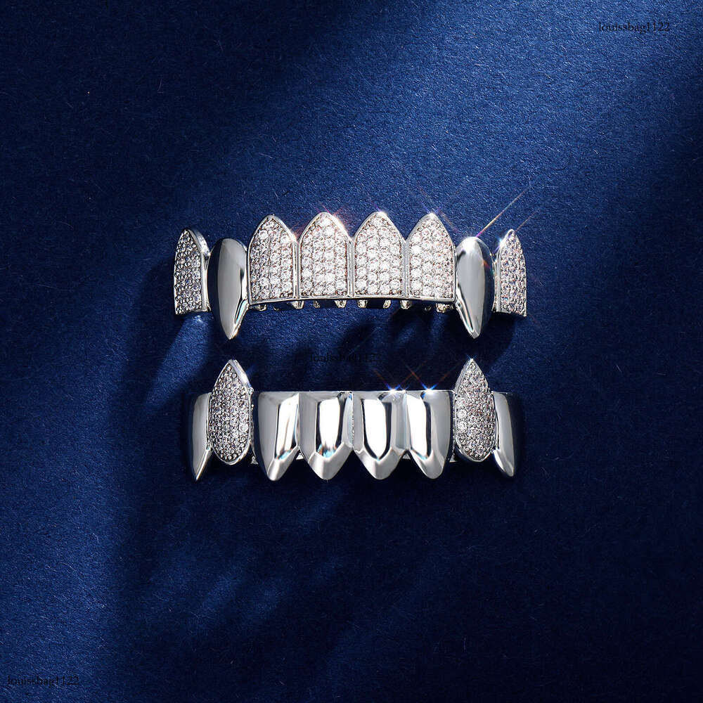 Full Dia Mixed Vampire Fangs Trendy Cool Men Halloween Decoration Fake Teeth Gold Braces Personality Accessories