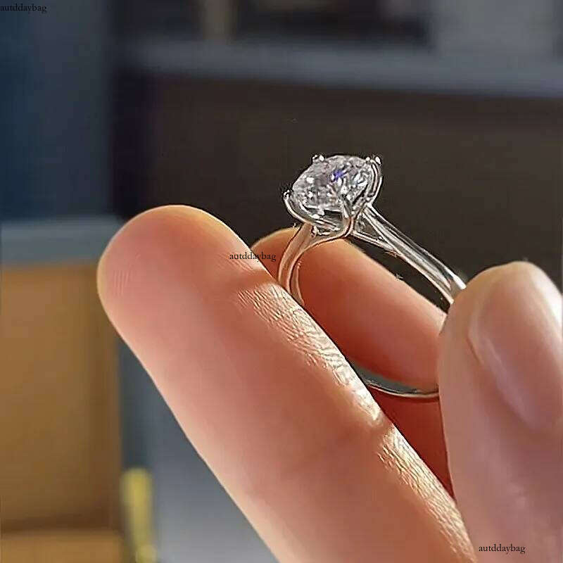 1CT Soilitaire Lab White Moissanite Dia Wedding Rings Simple Fine Jewelry Genuine 100% S Sterling Sier Eternity Women Engagement Crown Band Ring