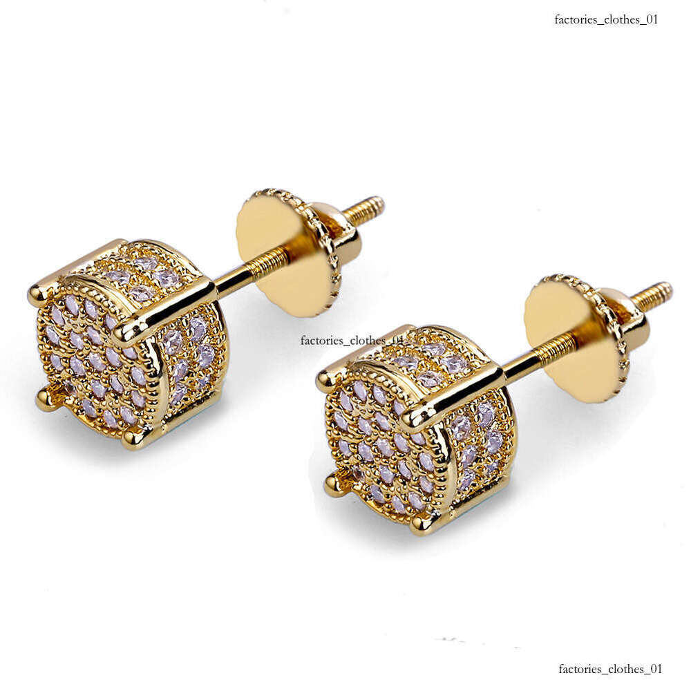 Hip Hop Micro Pave Zircon Gold Plated Round Men and Women Earrings