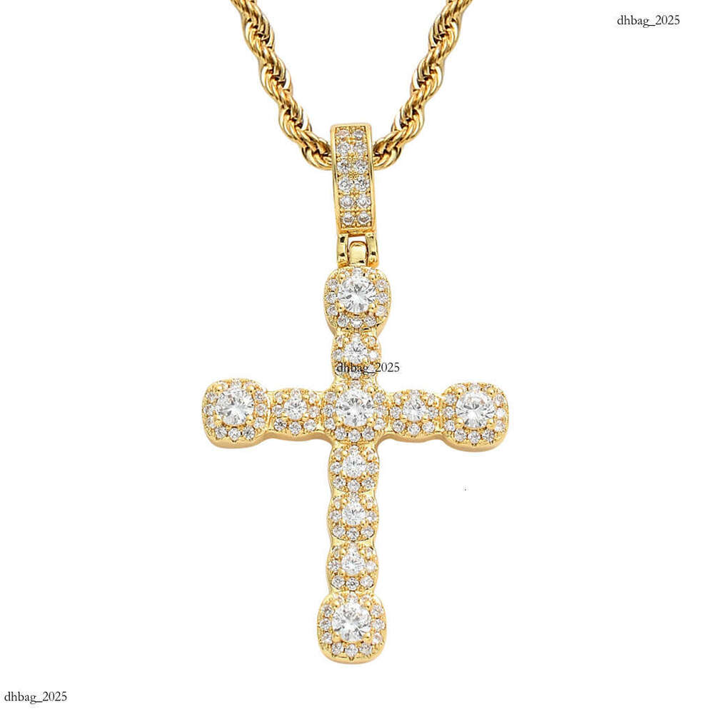 Necklace Ice Sugar Moissanite chain Cross Pendant Square Round Mixed Inlay Personality Trendy Unisex Hip-Hop Accessories